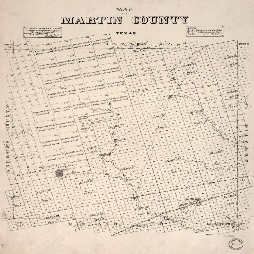 18" x 24" 1894 Map of Map of Martin County Texas