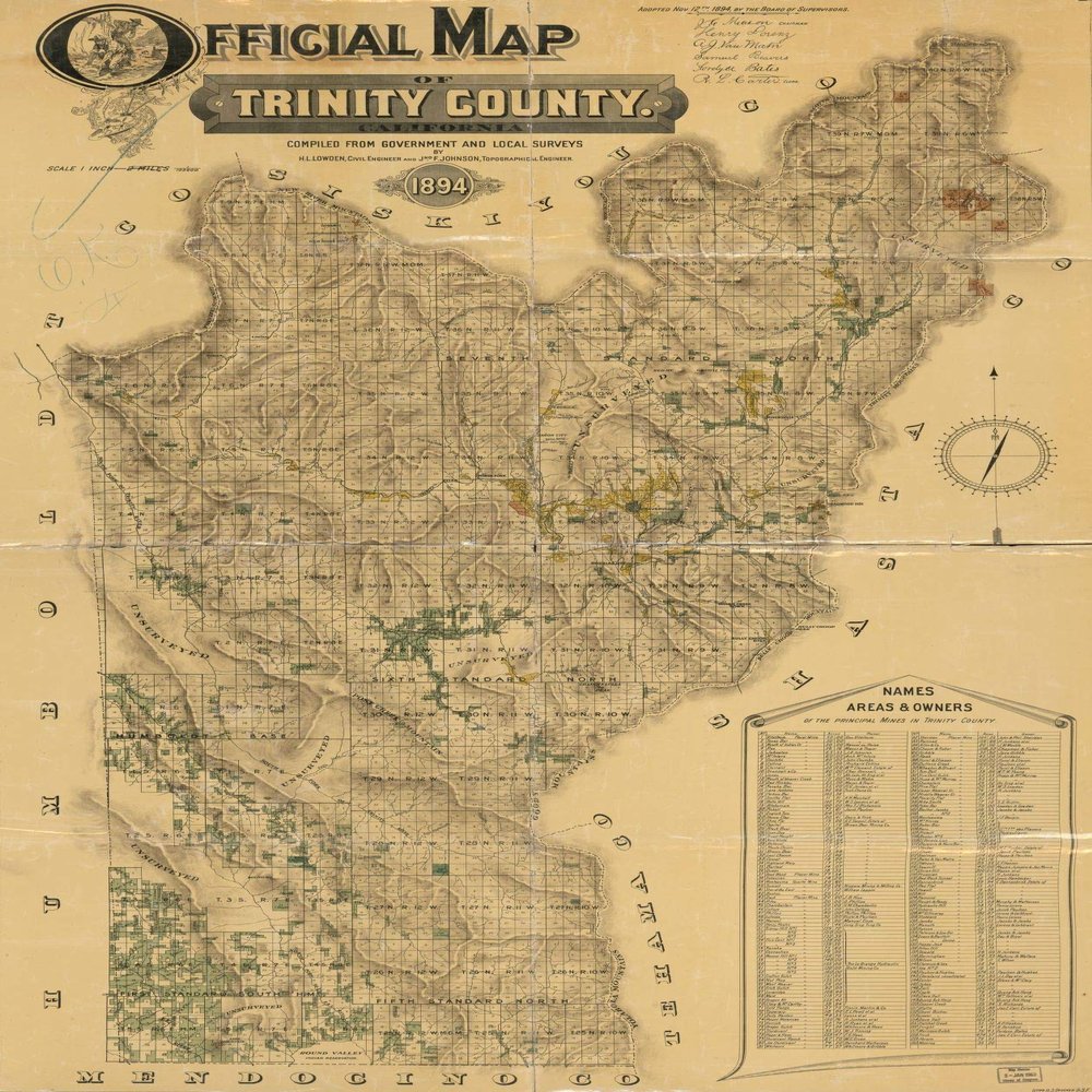16" x 24" 1894 Official Map of Trinity County California Compiled from Government & Local Surveys