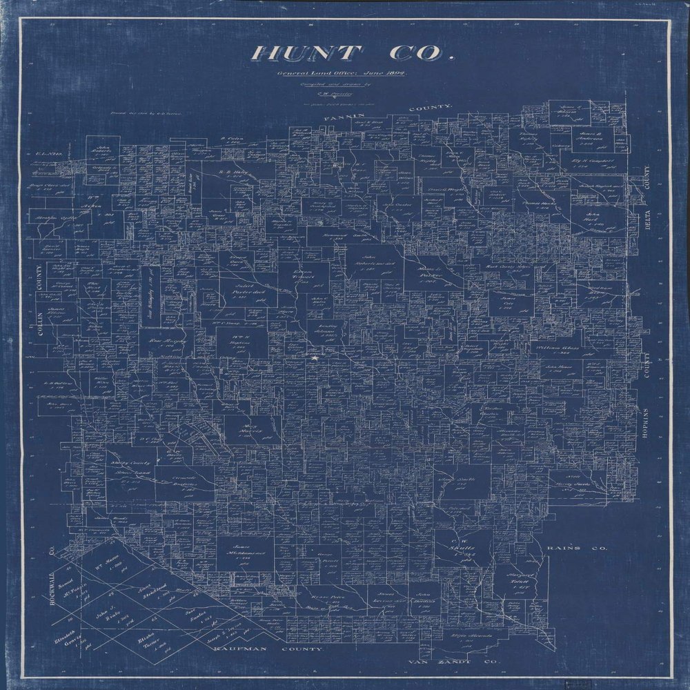 14" x 24" 1914 Map of Hunt County Texas