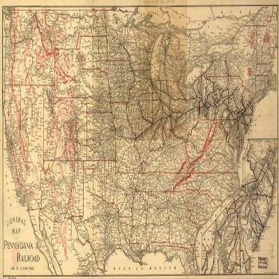 12" x 24" 1893 General Map of The Pennsylvania Railroad & Its Connections