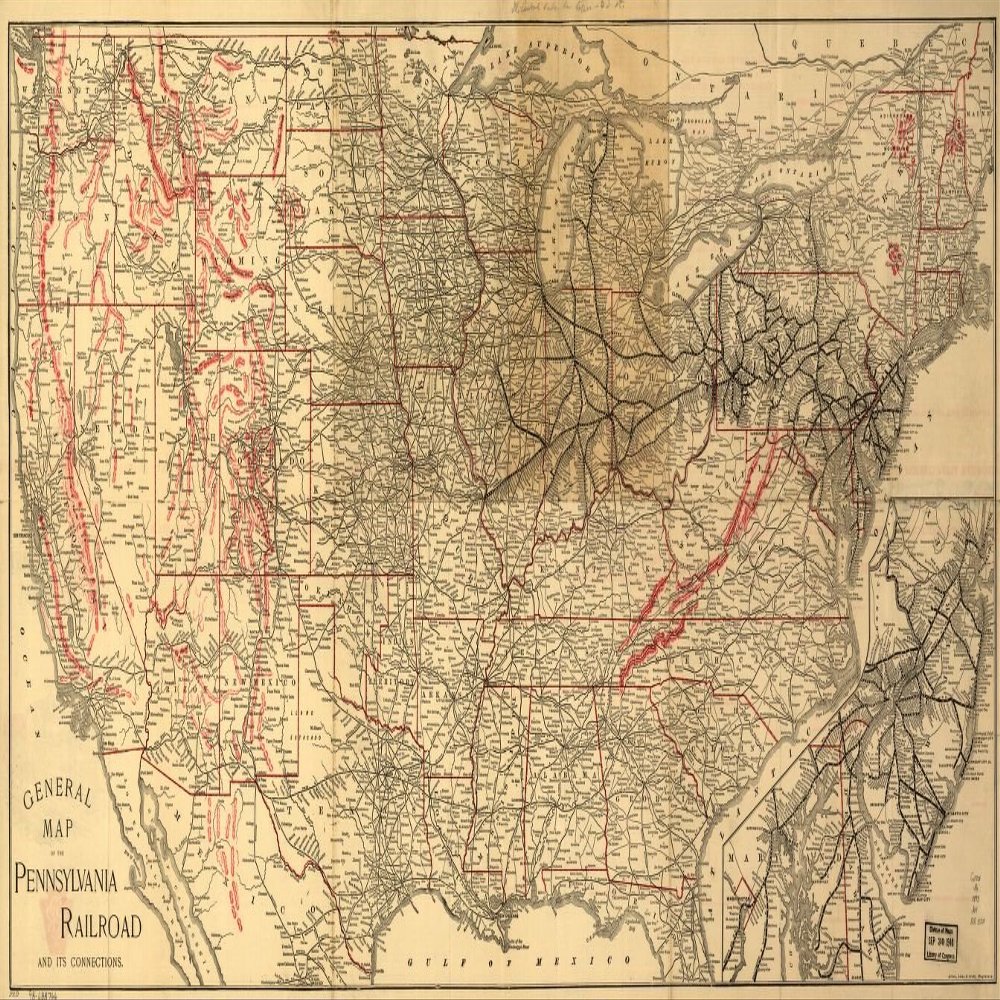 12" x 24" 1893 General Map of The Pennsylvania Railroad & Its Connections