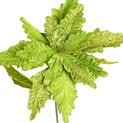 Factory Direct Craft Light Green Glittered Velvet Poinsettia Spray