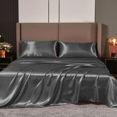 Satin Sheets Set | Satin Sheets Set Full | Full Sheets Set Dark Gray | Hotel Quality Silky Soft Luxurious | 4 Pc Sheet Set | Comfort Bedding Set !!!