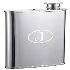 Personalized Visol Edian Stainless Steel 4oz Hip Flask with Built-in Cigar Holder - Free Engraving (Single Initial)