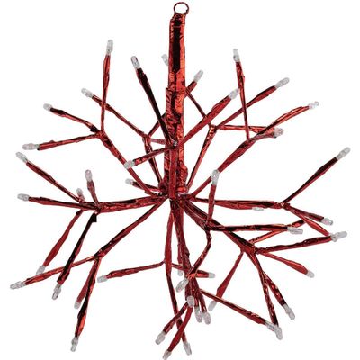 Alpine Corporation 10" H Indoor Christmas Twig 3D Hanging Snowflake Ornament with LED Lights, Red, Christmas Decoration