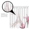 Amagical Paris Eiffel Tower Decor 3 Piece Bathroom Mat Rug Set Shower Curtainn Set High Heeled Shoes and Pink Flower in Paris Pattern Non Slip Bath Mat + Contour Mat + Shower Curtain + 12 Hooks view 2