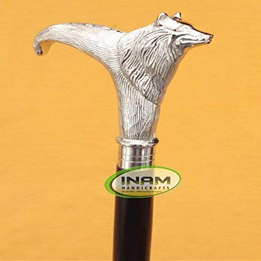 INAM Antique Wooden Foldable Walking Stick/Walking Cane with Solid and Antique Brass Beautiful Designer Bear Handle/Stick Length 92 cm HANDICRAFTS