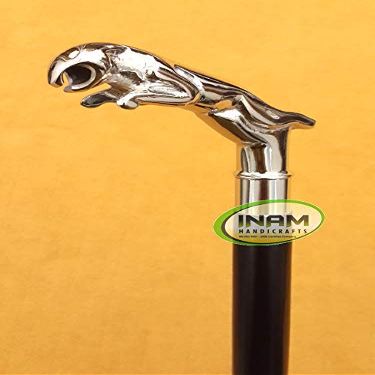 INAM Antique Wooden Foldable Walking Stick/Walking Cane with Antique Brass Designer Jaguar Handle/Stick Length 92 cm HANDICRAFTS