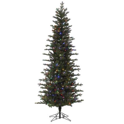 Vickerman 12' Hillside Pencil Spruce Artificial Christmas Tree, Multi-Colored Dura-lit LED Lights, Seasonal Indoor Home Decor