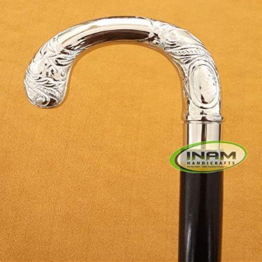 INAM Antique Wooden Foldable Walking Stick/Walking Cane with Antique Brass Designer Round Handle/Stick Length 92 cm HANDICRAFTS