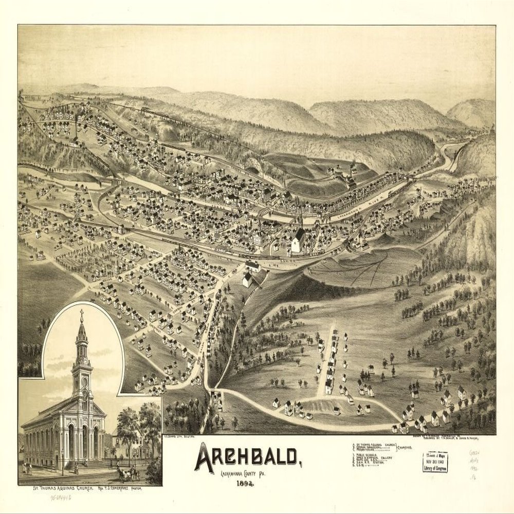 16" x 24" 1892 Map of Archbald, Lackawanna County Pennsylvania