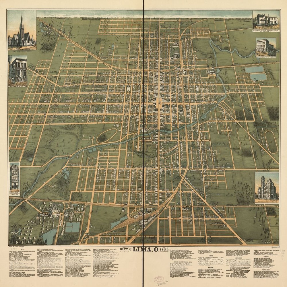 18" x 24" 1892 Map of City of Lima Ohio