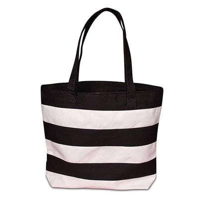 Black and White Striped Canvas Tote Bags | Length - 16 3/4"