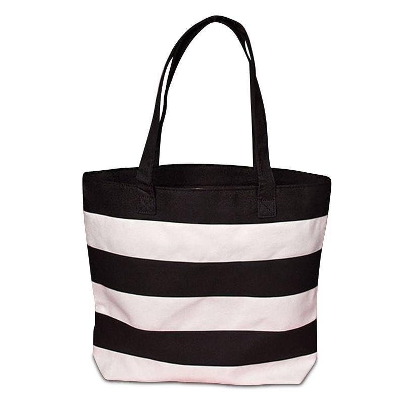 Black and White Striped Canvas Tote Bags | Length - 16 3/4"