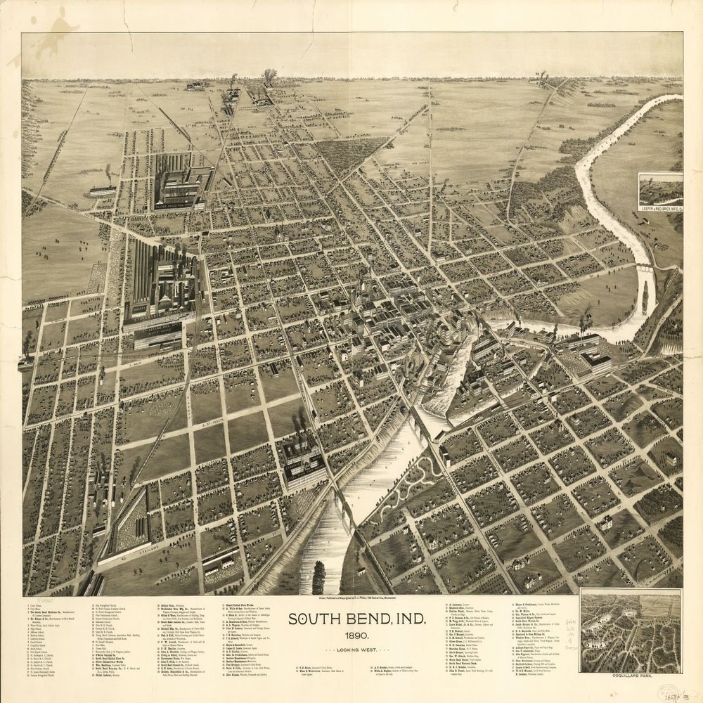 16" x 24" 1890 Map of South Bend Indiana