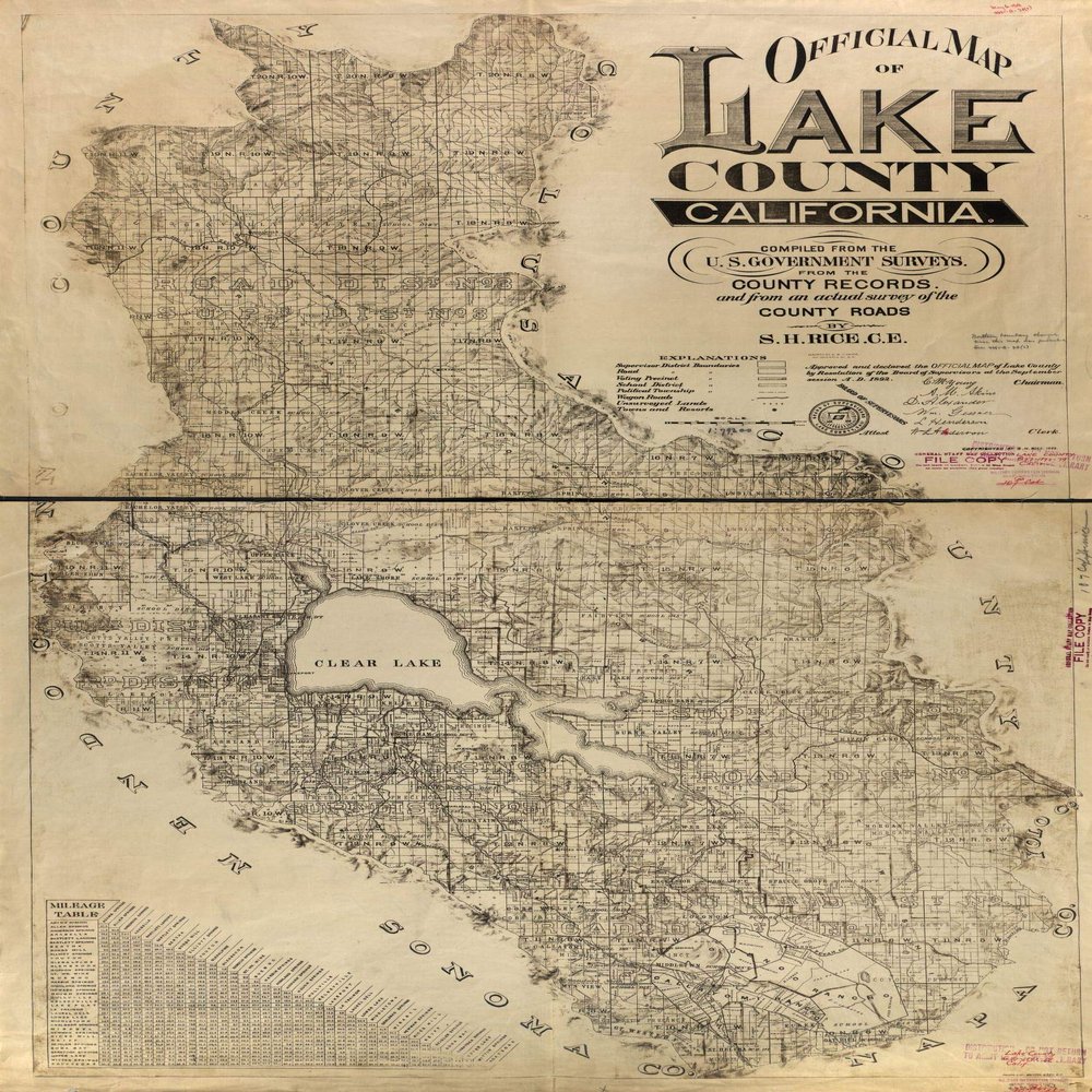 14" x 24" 1892 Official Map of Lake County California Compiled from The U.S Government Surveys from The County Records & from an Actual Survey of The County Roads