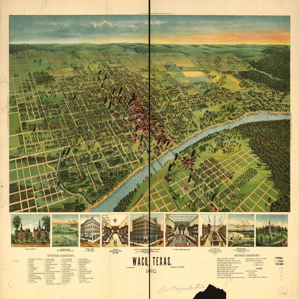 14" x 24" 1892 Map of Waco Texas