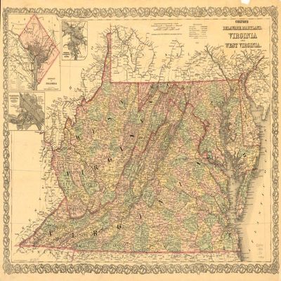 16" x 24" 1886 Map of Colton's Delaware Maryland Virginia & West Virginia