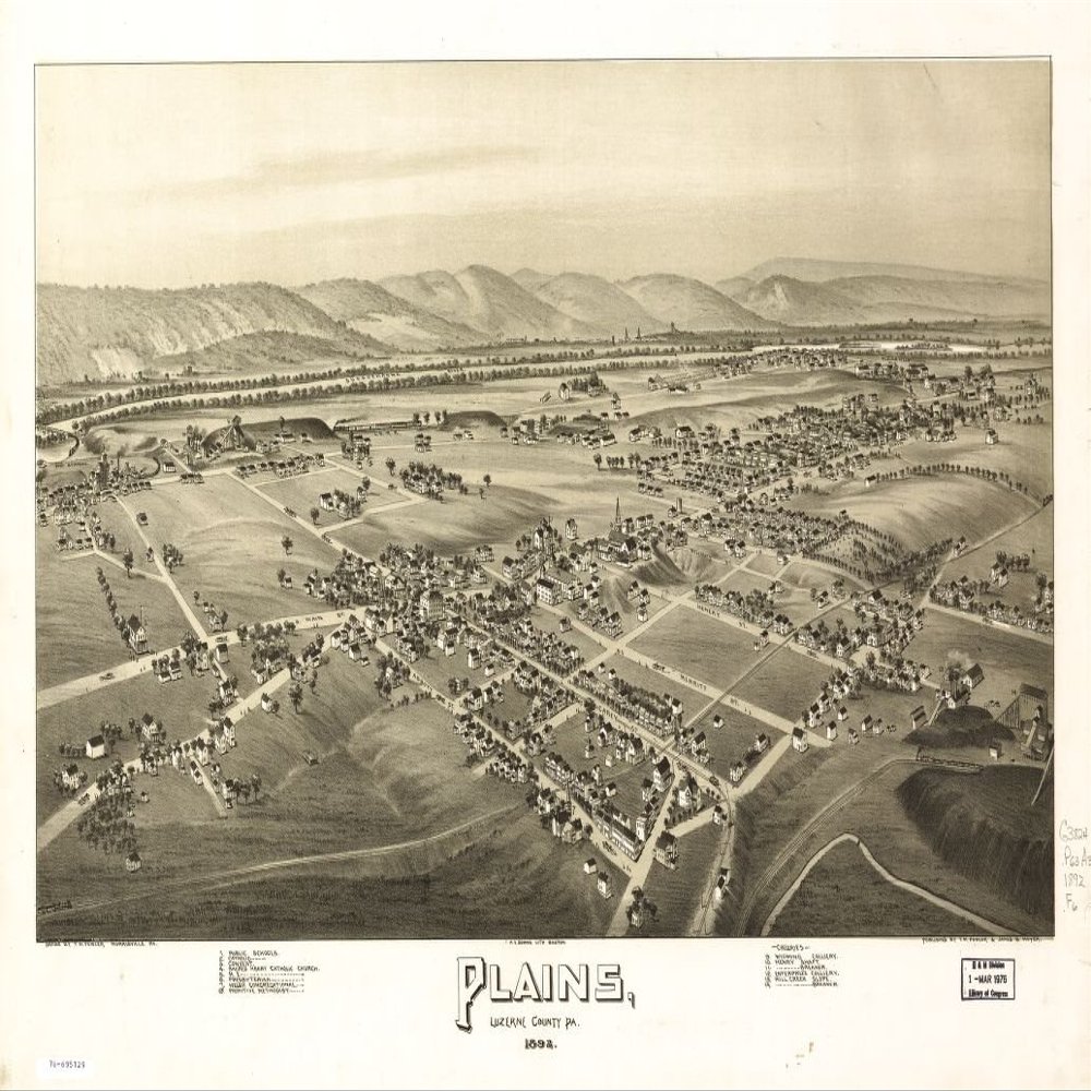 16" x 24" 1892 Map of Plains Luzerne County Pennsylvania