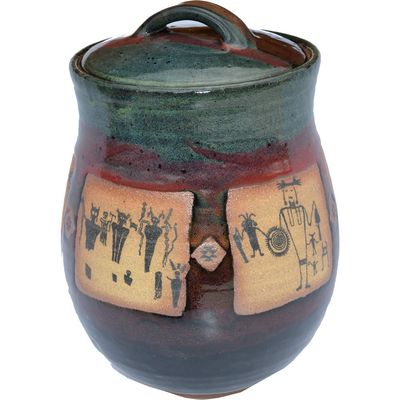 ALWAYS AZUL POTTERY Large Canister in La Fonda Design in Moonscape Glaze - Handmade Ceramic Pottery Canister - Traditional Polished Jar with Lid - Storage for Coffee, Candy, Sugar, Tea Bags, and More