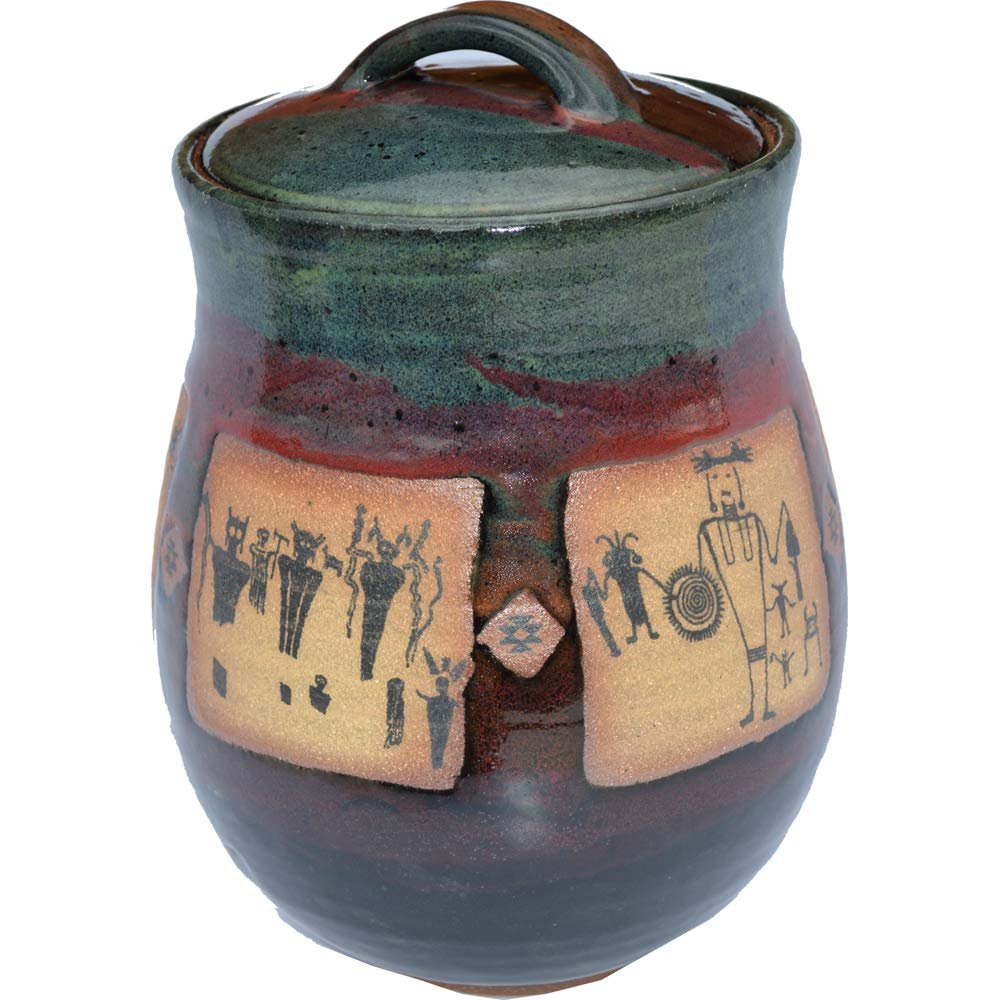 ALWAYS AZUL POTTERY Large Canister in La Fonda Design in Moonscape Glaze - Handmade Ceramic Pottery Canister - Traditional Polished Jar with Lid - Storage for Coffee, Candy, Sugar, Tea Bags, and More