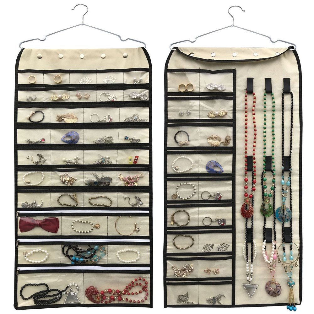 BB Brotrade Hanging Jewelry Organizer,Accessories Organizer,56 Pocket Organizer for Holding Jewelries (Beige-56 Pockets)
