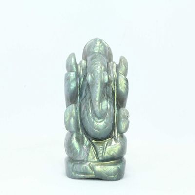 Rajasthan Gems Handmade Natural Grey Labradolite Stone God Ganesha Idol Statue Home Decorative