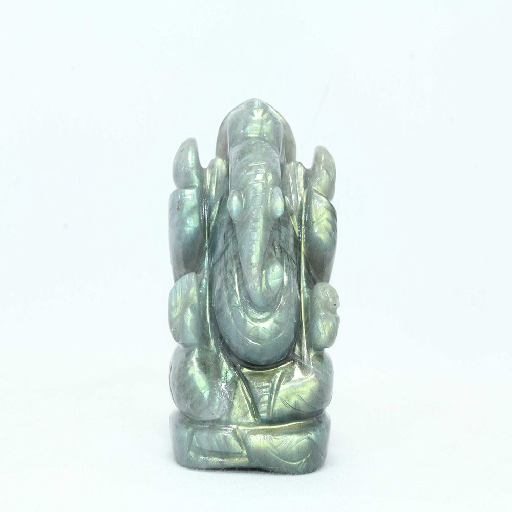 Rajasthan Gems Handmade Natural Grey Labradolite Stone God Ganesha Idol Statue Home Decorative