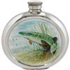 Round 6oz Game Fish Pike Picture Insert Pewter Hip Flask with Unique Colour Picture Set into Front Recess Bright Polished Finish Screw Top Hip Flasks for Men view 1