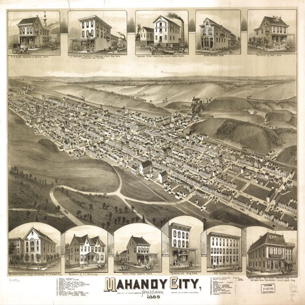 18" x 24" 1889 Map of Mahanoy City Pennsylvania
