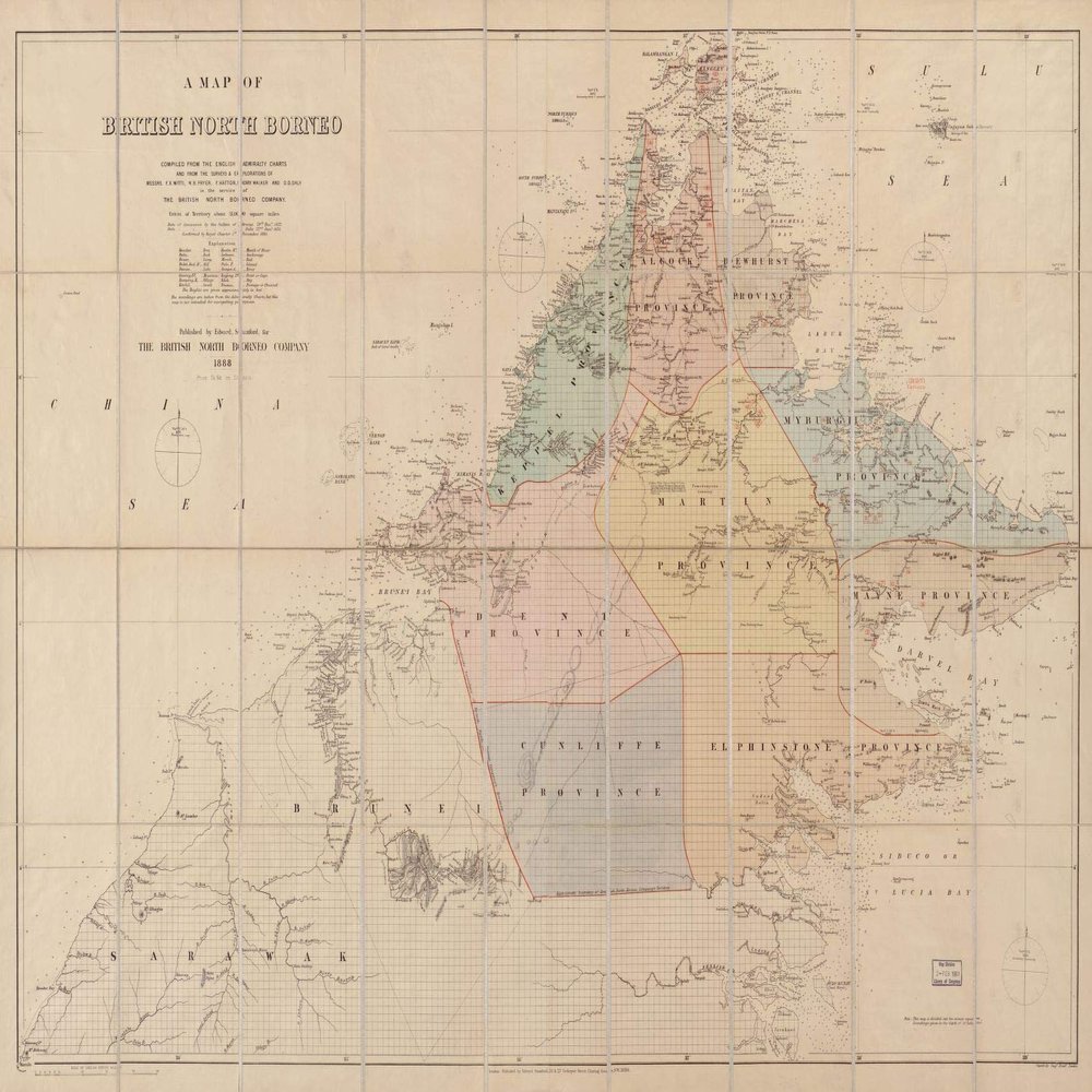 16" x 24" 1888 Map of British North Borneo