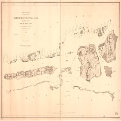 12" x 24" 1885 Map of Blackwell's Ward's & Randall's Islands & Adjacent Shores of East & Harlem Rivers from 51st St. New York to Lawrence's Pt