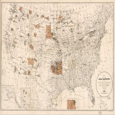 16" x 24" 1888 Map Showing The Location of The Indian Reservations Within The Limits of The United States & Territories