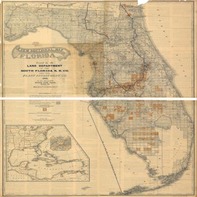 18" x 24" 1888 New Sectional Map of Florida Issued by The Land Department of The South Florida Railroad & The Plant Investment County