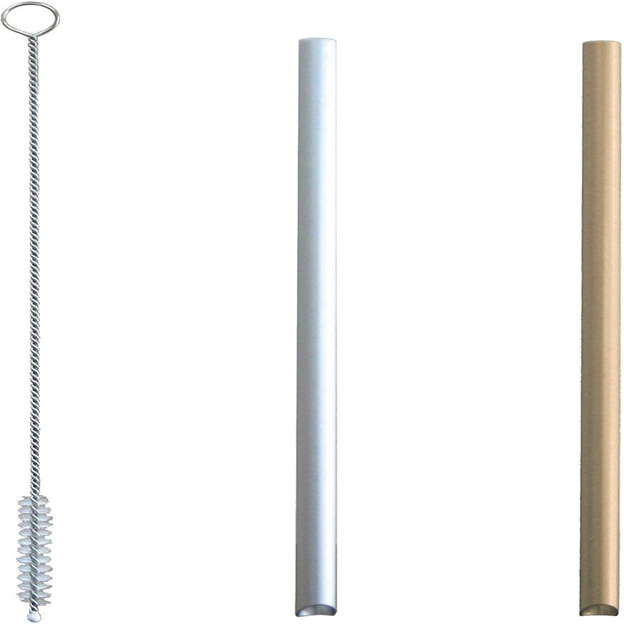 Idea Sekikawa Aluminum Cool Straws, Short, Set of 2, Gold, Cleaning Brush Included, Made in Japan