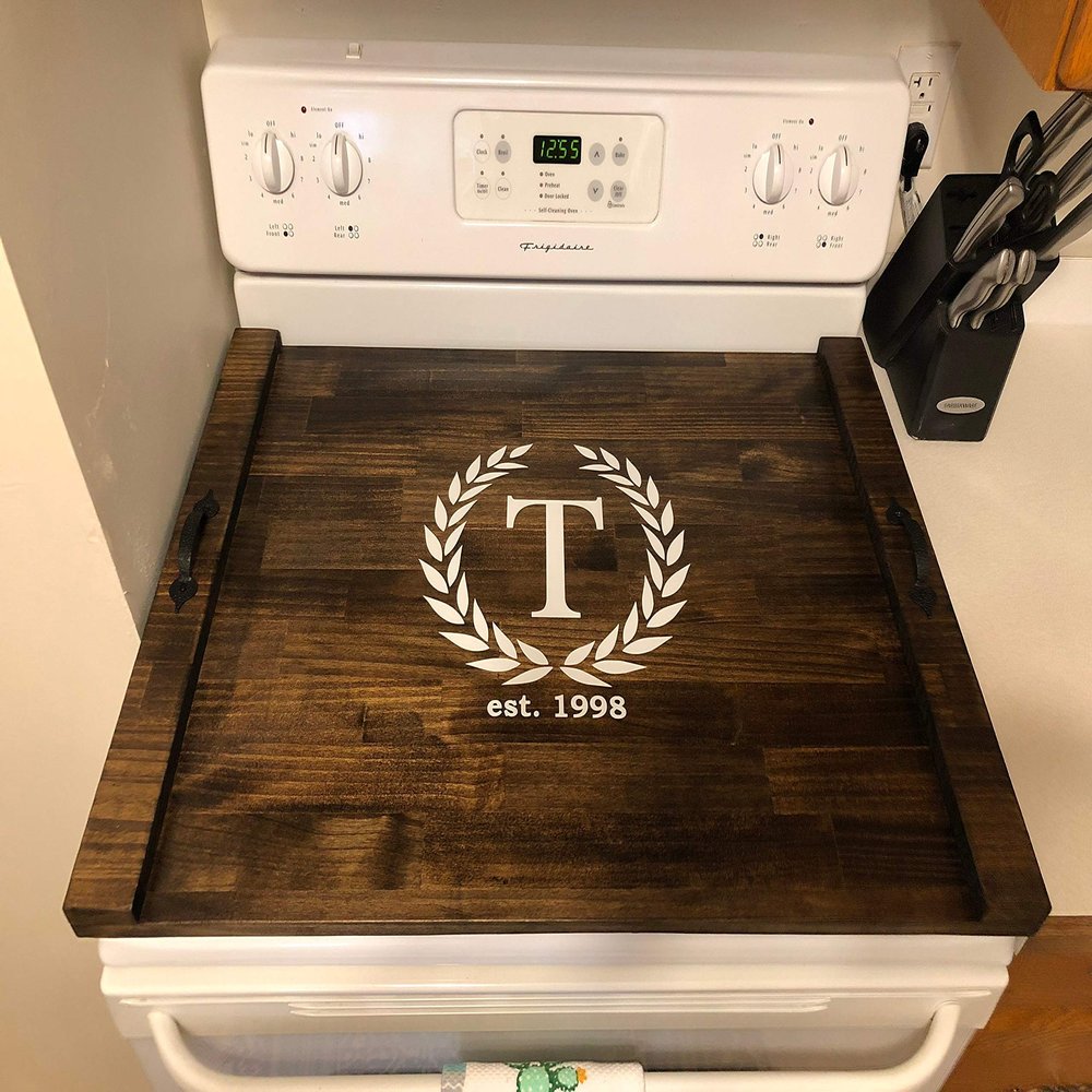 Rustic Stove Top Cover, Wood Tray For Stove, Personalized Stove Cover, Stove Tray, Decorative Tray