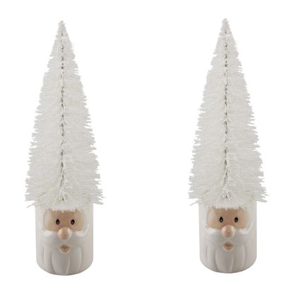 Flora Bunda Set of 2 Mini Christmas Trees in Ceramic Santa, White