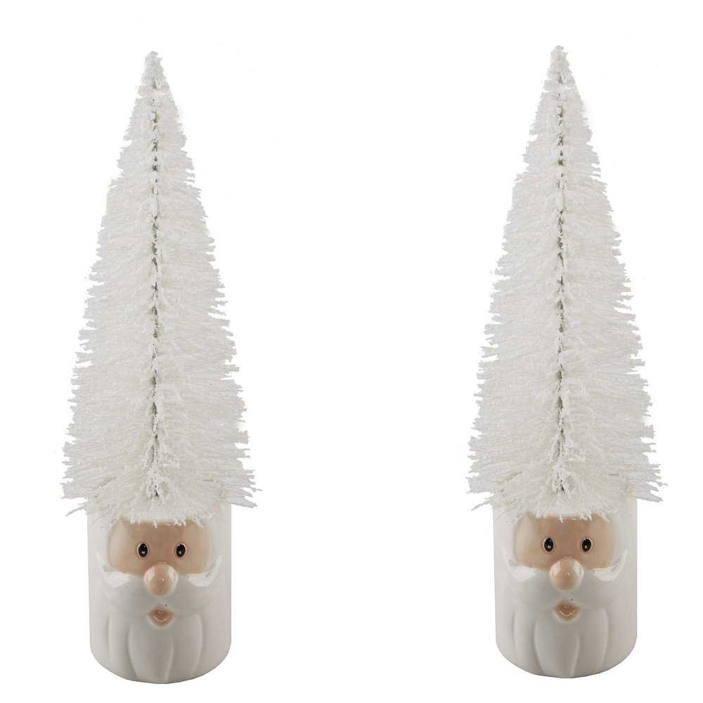 Flora Bunda Set of 2 Mini Christmas Trees in Ceramic Santa, White