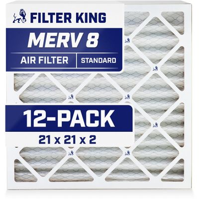 Filter King 21x21x2 Air Filter | 12-PACK | MERV 8 HVAC Pleated A/C Furnace Filters | MADE IN USA | Actual Size: 21 x 21 x 1.75"