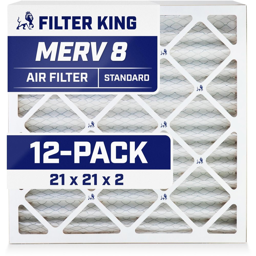 Filter King 21x21x2 Air Filter | 12-PACK | MERV 8 HVAC Pleated A/C Furnace Filters | MADE IN USA | Actual Size: 21 x 21 x 1.75"