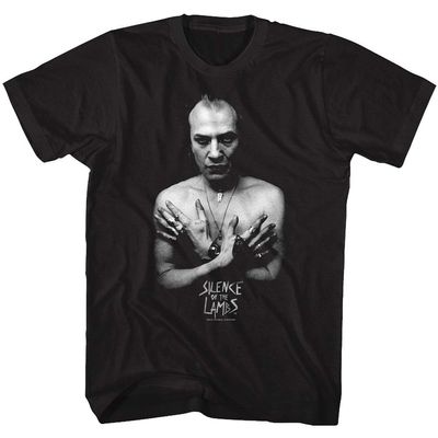Silence of The Lambs Horror Film Hannibal Lecter Glam Shot Adult T-Shirt Tee Black