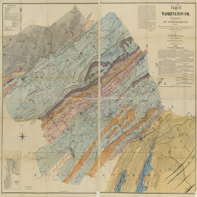 16" x 24" 1890 Map of Washington County Virginia & Contiguous Territory Showing Mineral Resources Agricultural Areas