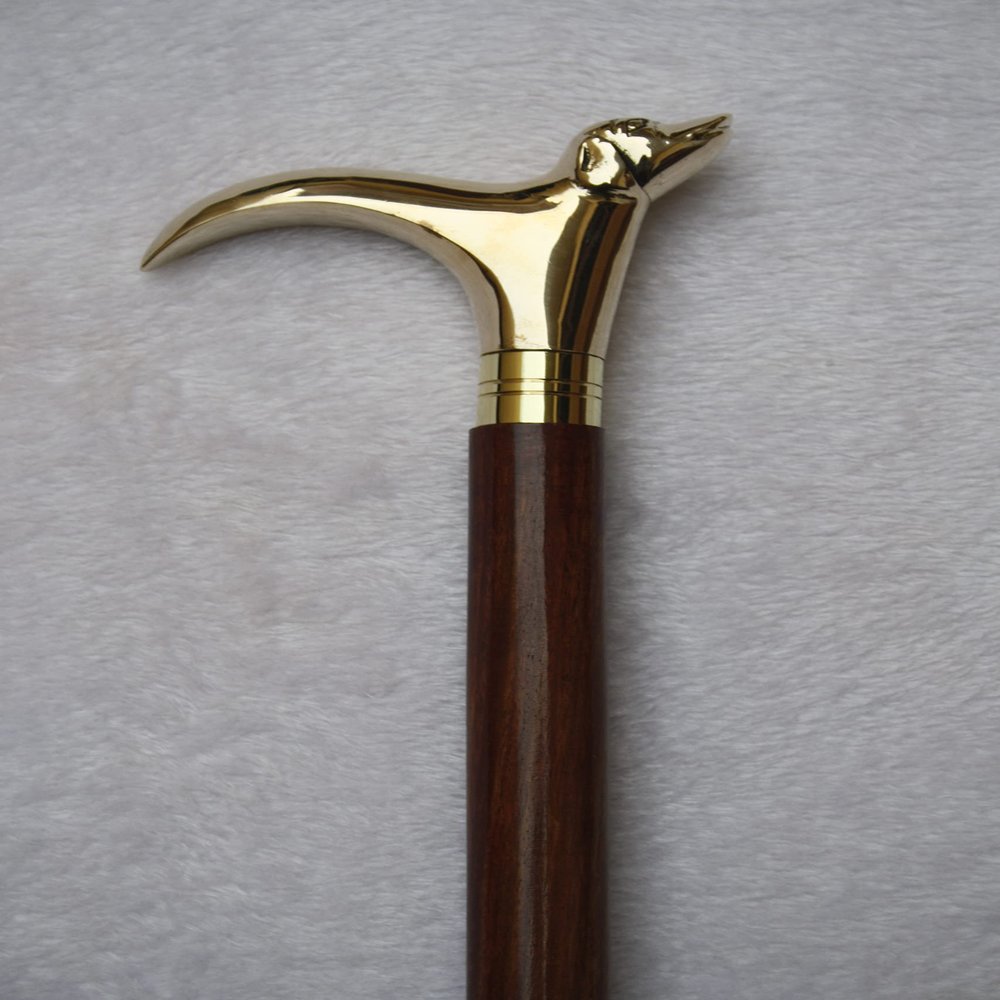 Antique Wooden Foldable Walking Stick/Walking Cane with Antique Brass Designer Dog Handle/Stick Length 92 cm/by INAM HANDICRAFTS