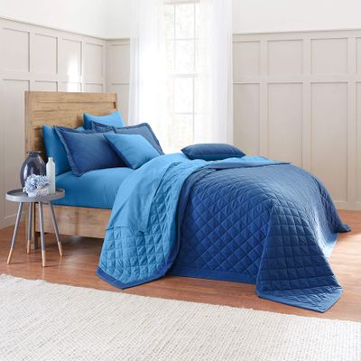 BrylaneHome Bedding BH Studio Reversible Two-Tone Ultra Soft Quilted Bedspread - Queen, Ocean Blue Marine Blue