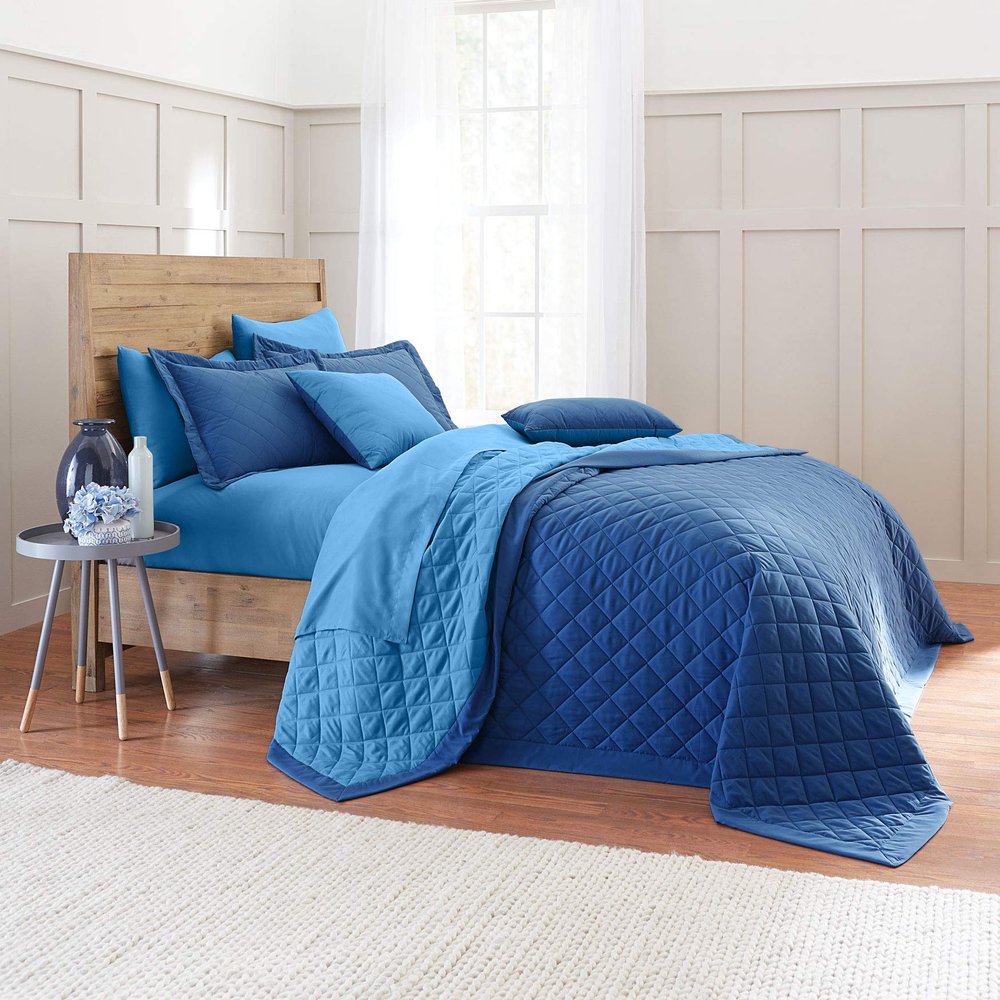 BrylaneHome Bedding BH Studio Reversible Two-Tone Ultra Soft Quilted Bedspread - Queen, Ocean Blue Marine Blue