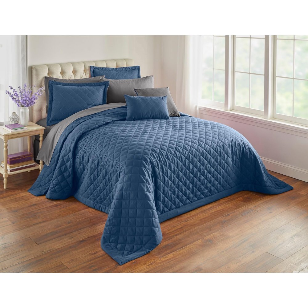 BrylaneHome Bedding BH Studio Reversible Two-Tone Ultra Soft Quilted Bedspread - Full, Blue Smoke Dark Gray
