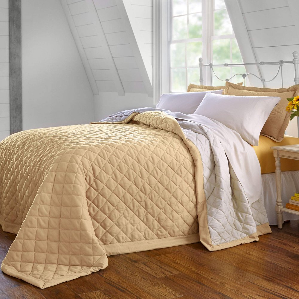 BrylaneHome Bedding BH Studio Reversible Two-Tone Ultra Soft Quilted Bedspread - King, Taupe Ivory