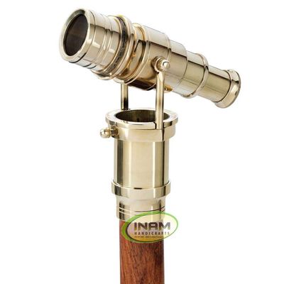 INAM Nautical Antique Wooden Foldable Walking Stick/Walking Cane with Antique Brass Beautiful and Designer Telescope Handle/Stick Length 92 cm HANDICRAFTS