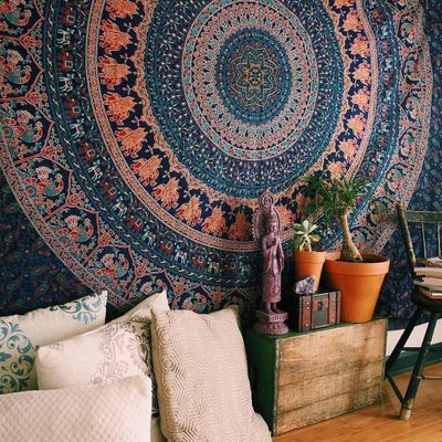 Peacock Mandala Tapestry Hippi Mandala Throw Bohemian Cotton Psychedelic Indian Bedspread Magical Thinking Handmade Tapestry Dorm Decor Wall Hanging Ethnic Home Decorative Beach Throw Blanket