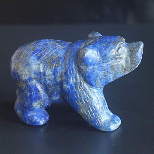 2'' Hand Carved Lapis Lazuli Crystal Bear Figurine Gemstone Statue Animal Carving Desktop Home Decor (Natural Lapis)
